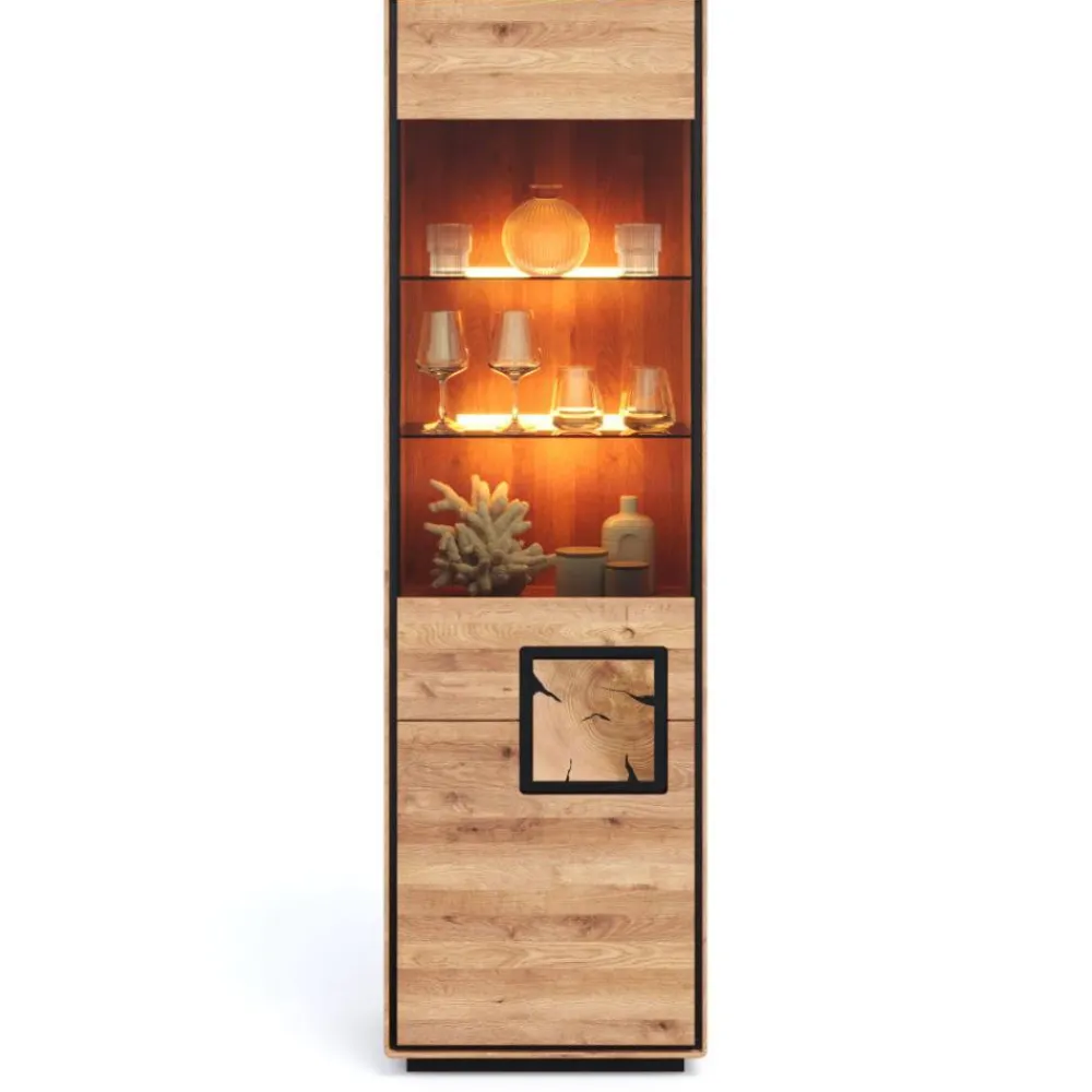 Wohnen Schwarze Möbel|Naturholzmöbel*Wohnzimmer Vitrine mit Hirnholz Applikation - Shipper