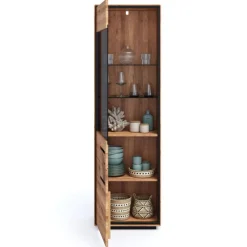 Wohnen Schwarze Möbel|Naturholzmöbel*Wohnzimmer Vitrine mit Hirnholz Applikation - Shipper