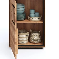 Wohnen Schwarze Möbel|Naturholzmöbel*Wohnzimmer Vitrine mit Hirnholz Applikation - Shipper