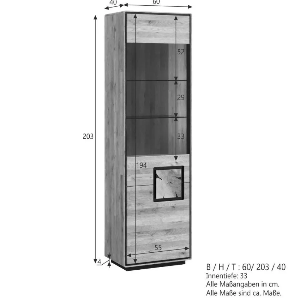 Wohnen Schwarze Möbel|Naturholzmöbel*Wohnzimmer Vitrine mit Hirnholz Applikation - Shipper