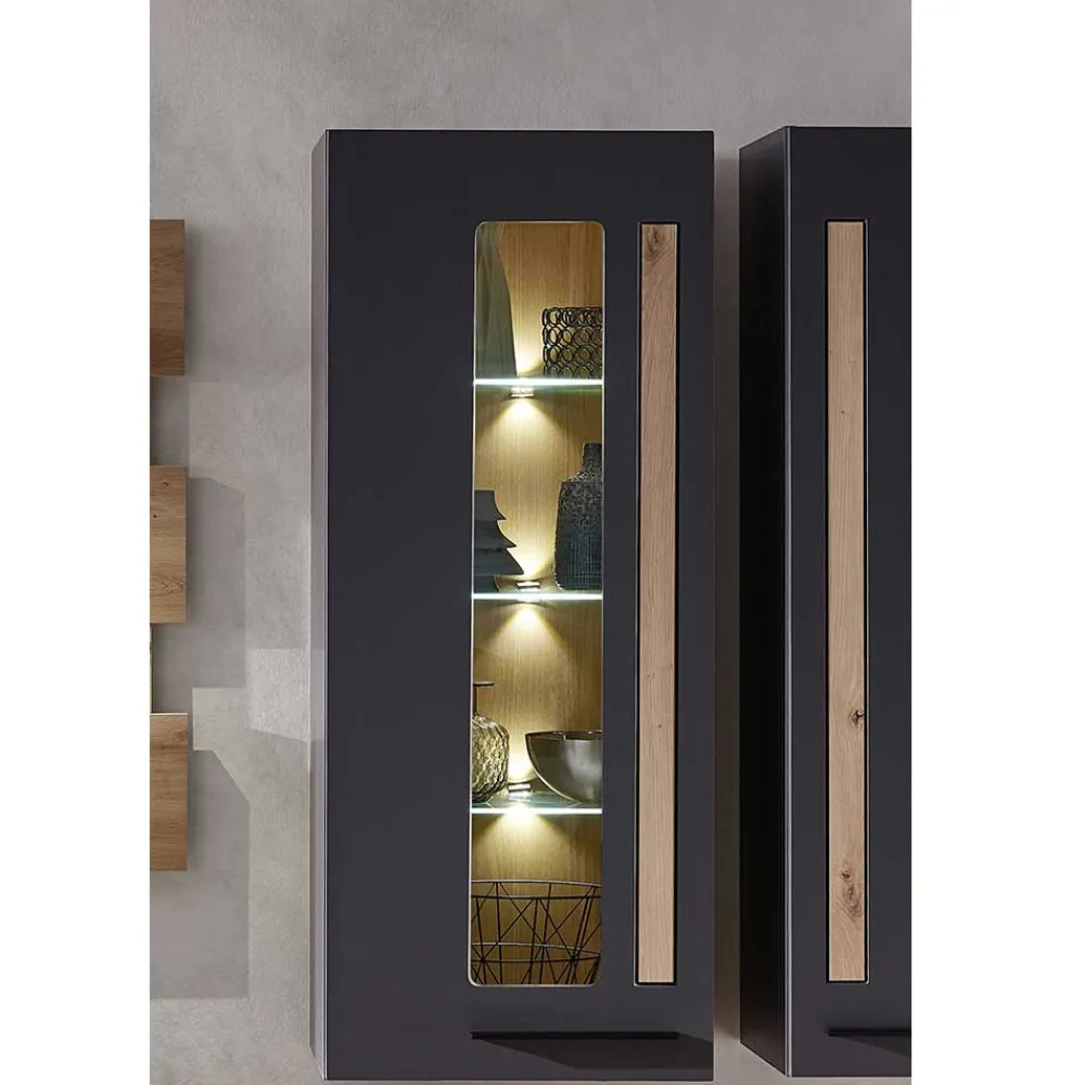Wohnen Vitrinen|Wohnzimmer-Vitrinen*Wohnzimmer Wandvitrine in Dunkelgrau - Svanjon