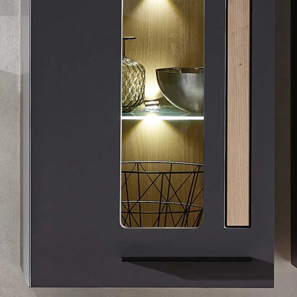 Wohnen Vitrinen|Wohnzimmer-Vitrinen*Wohnzimmer Wandvitrine in Dunkelgrau - Svanjon