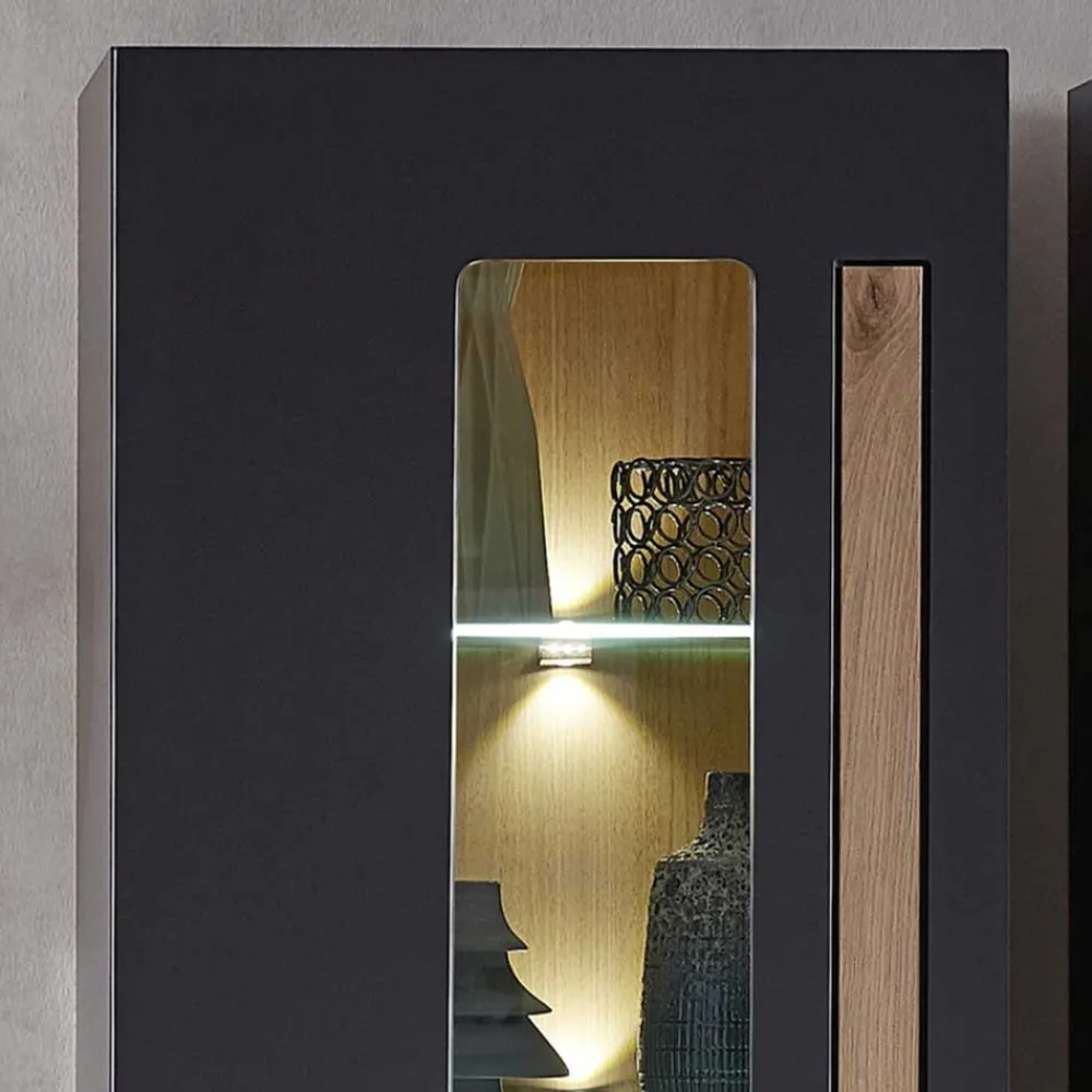 Wohnen Vitrinen|Wohnzimmer-Vitrinen*Wohnzimmer Wandvitrine in Dunkelgrau - Svanjon