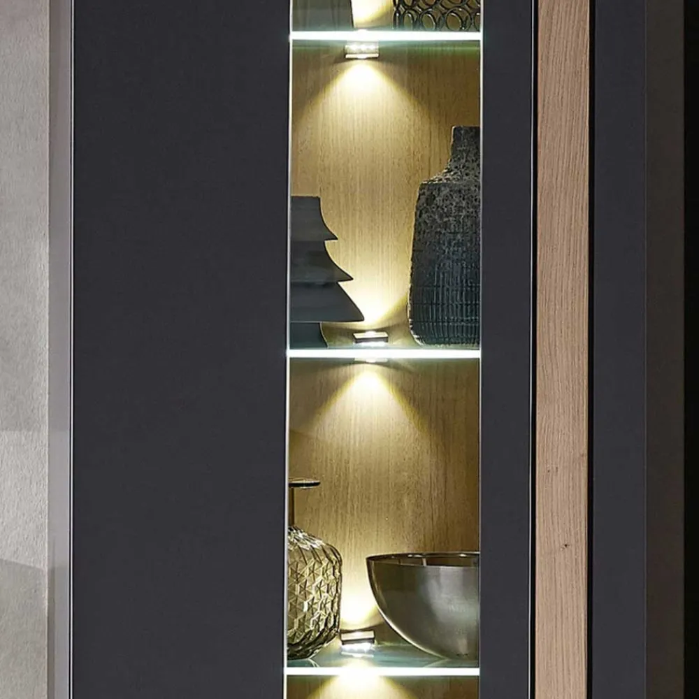 Wohnen Vitrinen|Wohnzimmer-Vitrinen*Wohnzimmer Wandvitrine in Dunkelgrau - Svanjon
