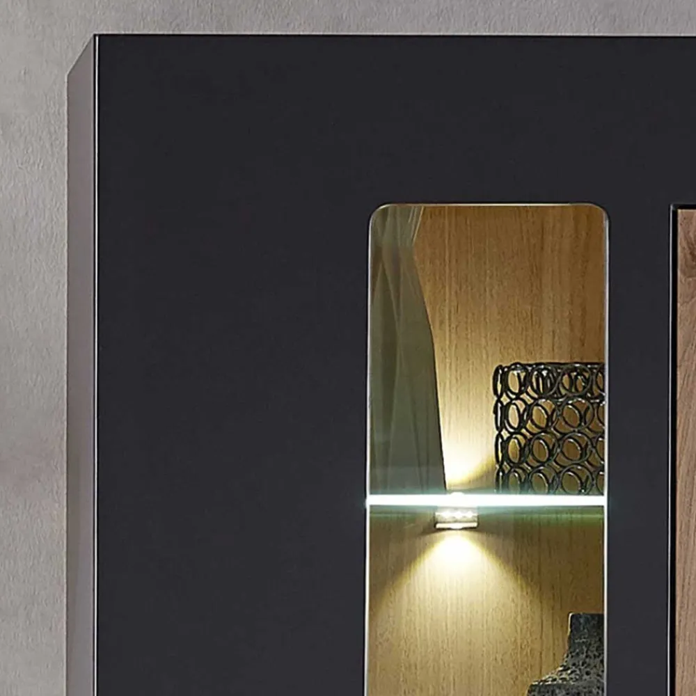 Wohnen Vitrinen|Wohnzimmer-Vitrinen*Wohnzimmer Wandvitrine in Dunkelgrau - Svanjon
