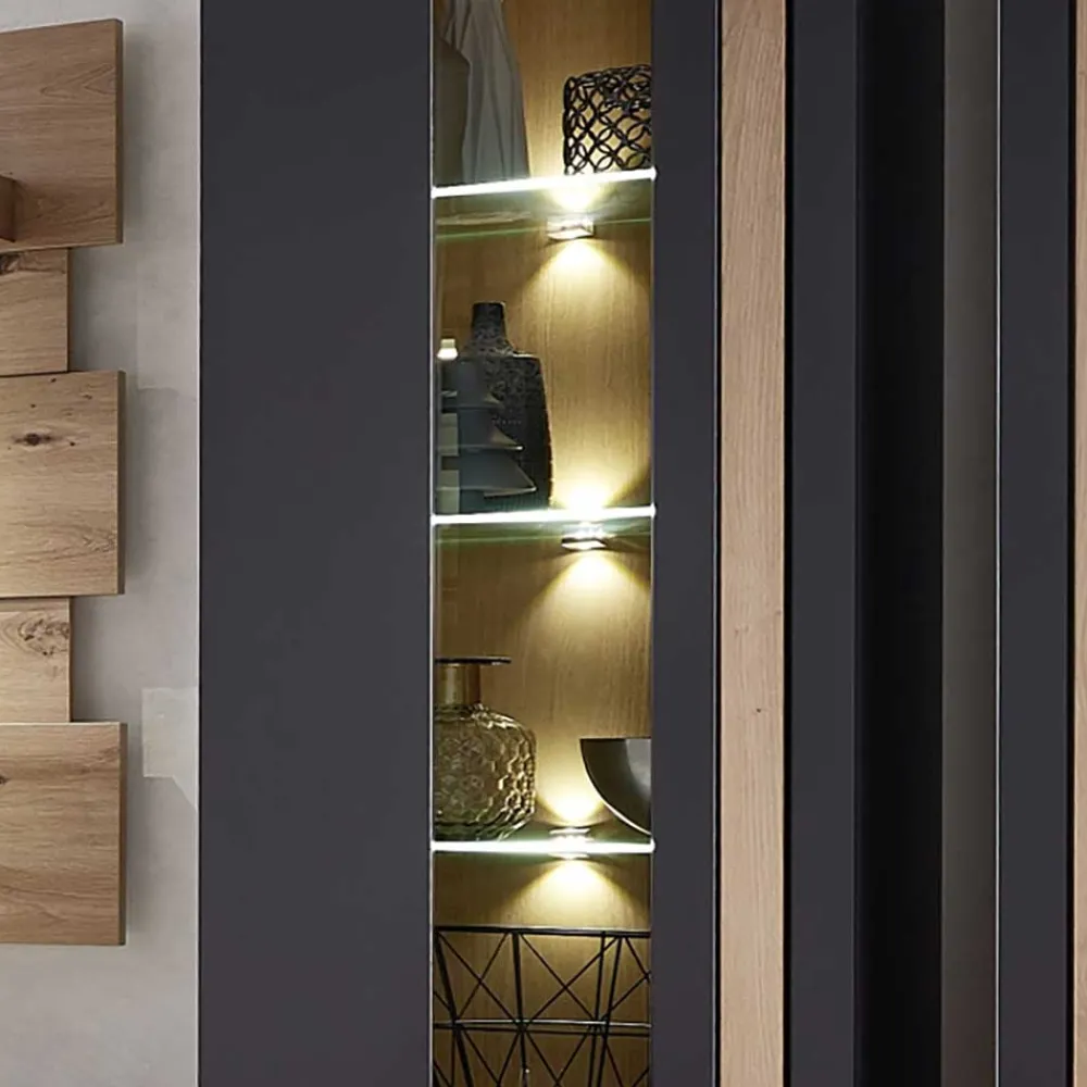 Wohnen Vitrinen|Wohnzimmer-Vitrinen*Wohnzimmer Wandvitrine in Dunkelgrau - Svanjon