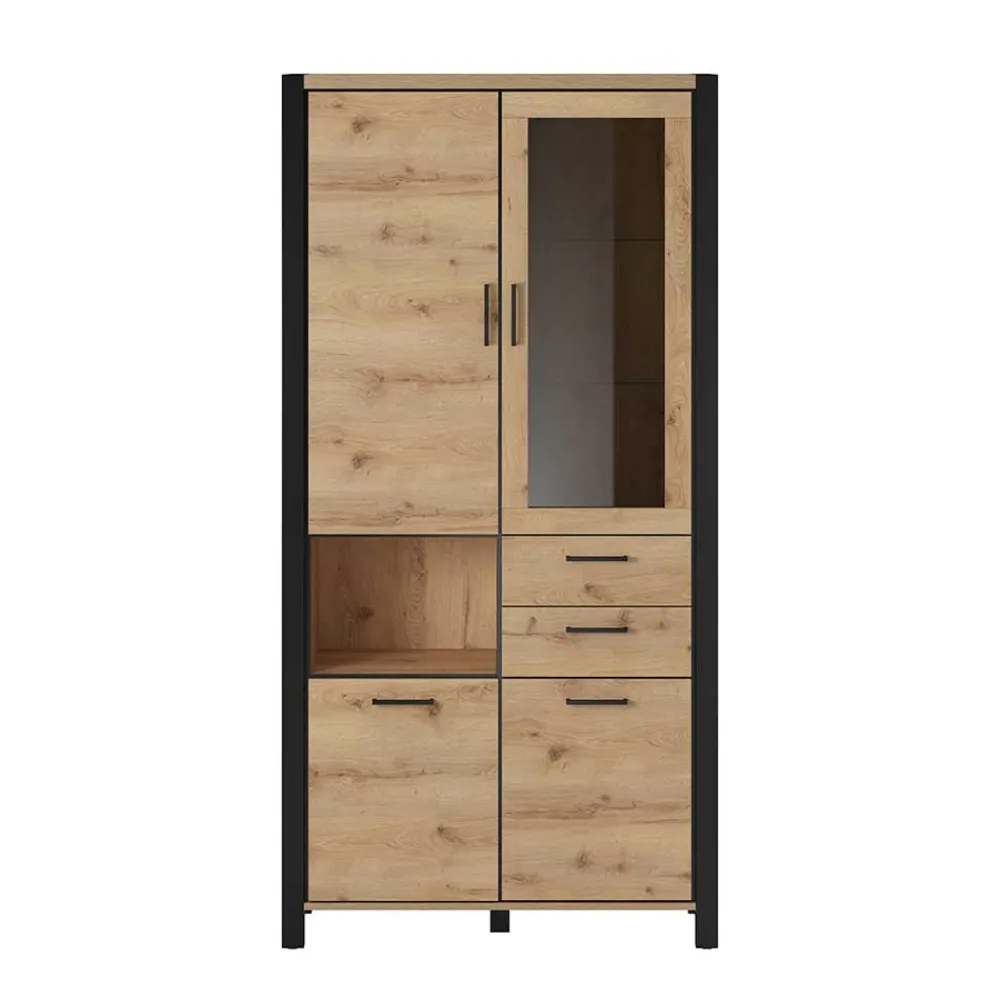 Wohnen Loft Möbel|Industrial Möbel*Wohnzimmerschrank mit Glaseinsatz & Fach - Zavorra