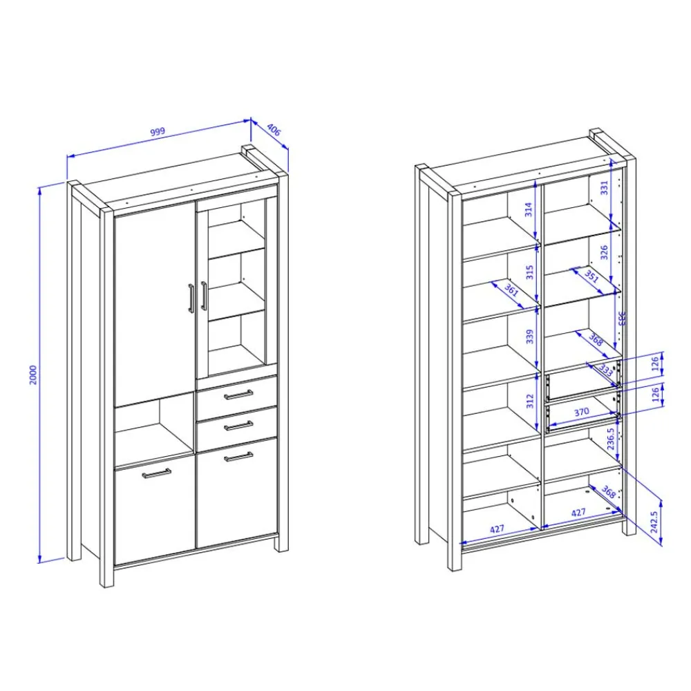 Wohnen Loft Möbel|Industrial Möbel*Wohnzimmerschrank mit Glaseinsatz & Fach - Zavorra