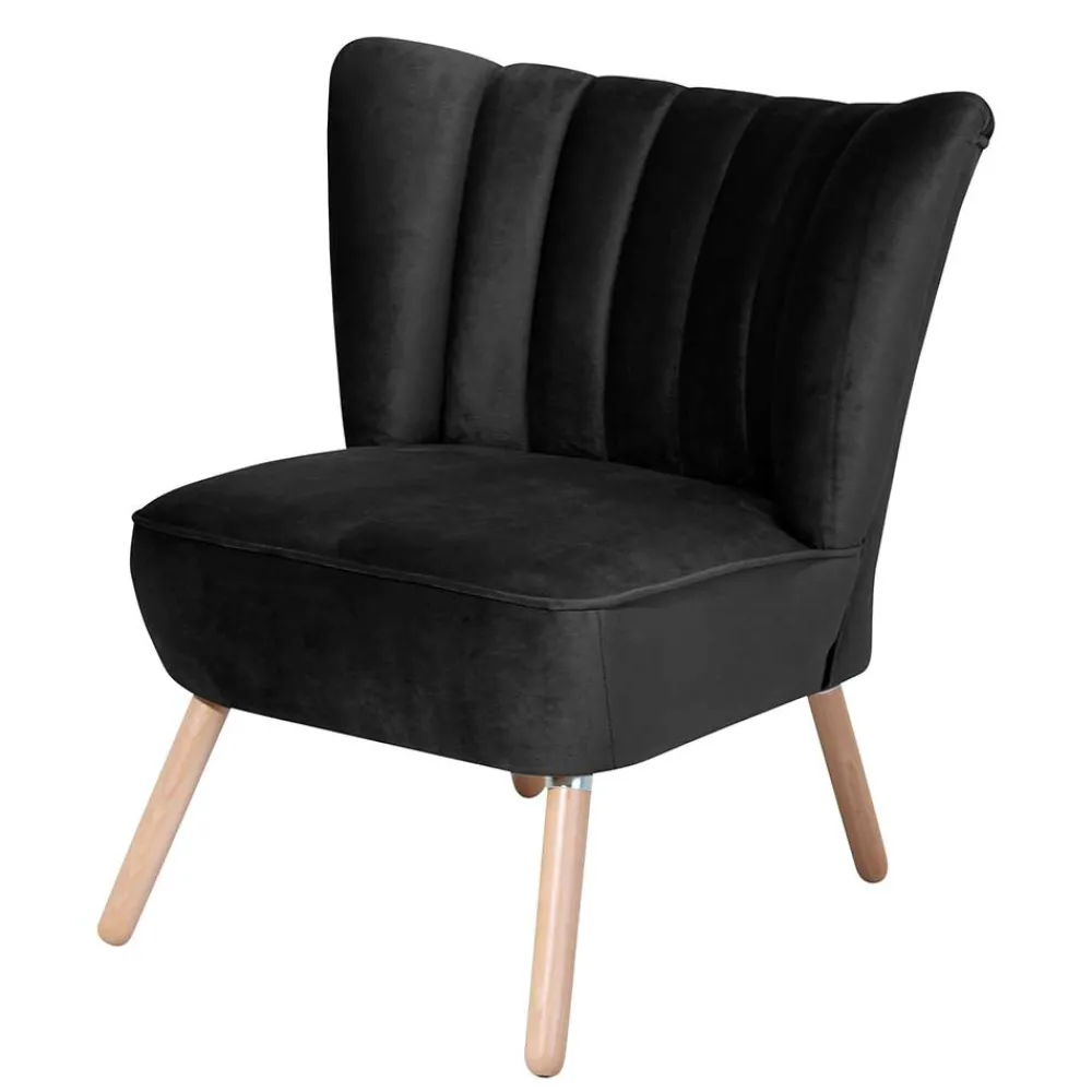 Wohnen Sessel & Hocker|Retro Möbel*Wohnzimmersessel in Schwarz Samtvelours - Vulias
