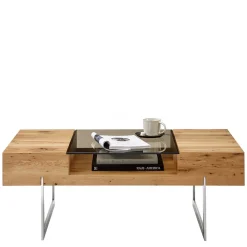 Wohnen Wohnzimmertisch aus Rauchglas und Asteiche Furnier - Valjita