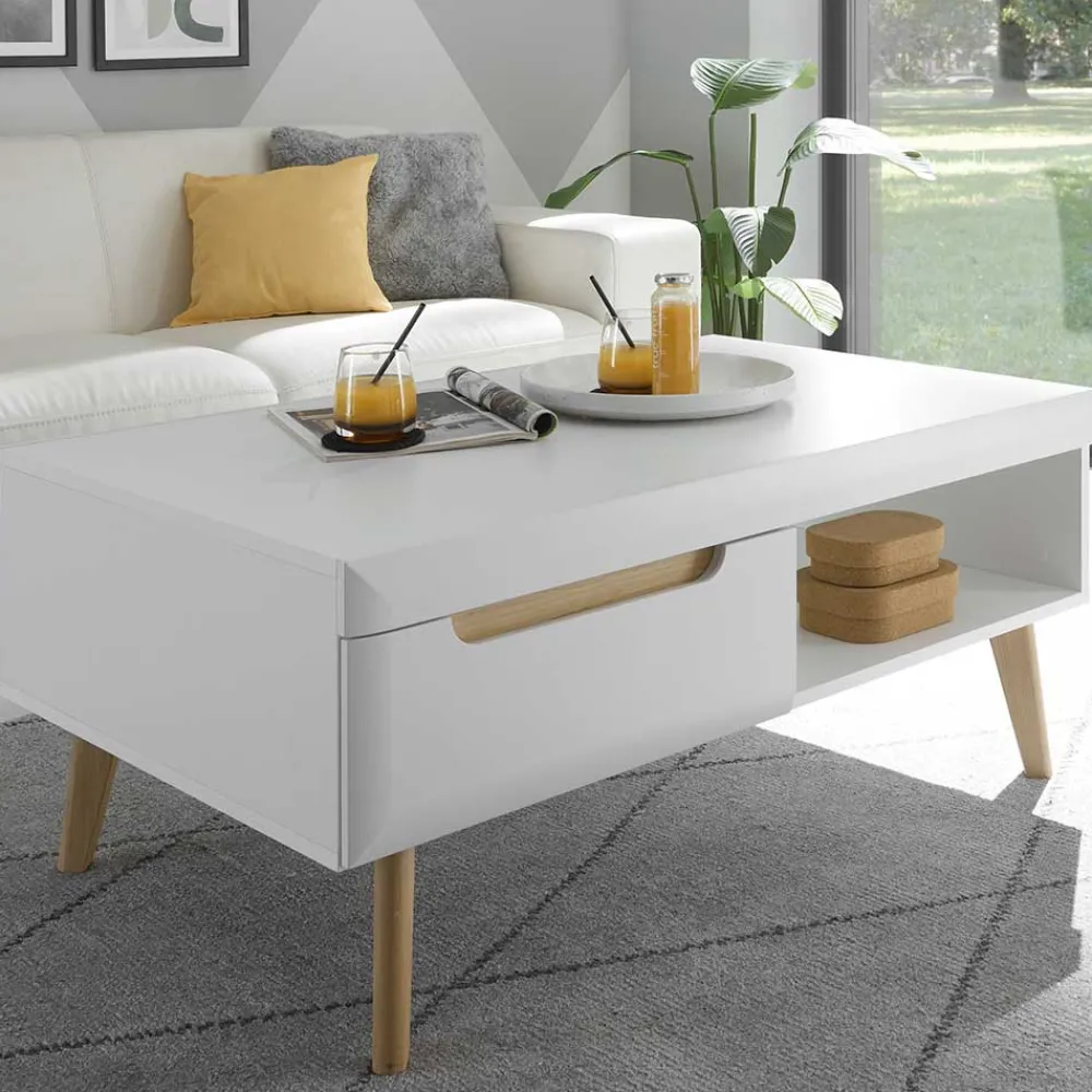 Wohnen Weiße Möbel|Tische*Wohnzimmertisch in Weiß und Eiche - Ginko