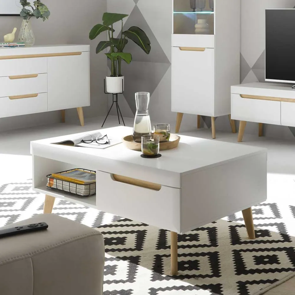 Wohnen Weiße Möbel|Tische*Wohnzimmertisch in Weiß und Eiche - Ginko