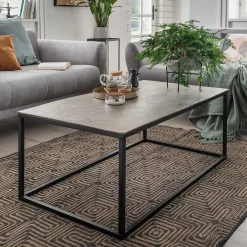 Wohnen Wohnzimmertisch mit Alu Platte in Silber - Magura