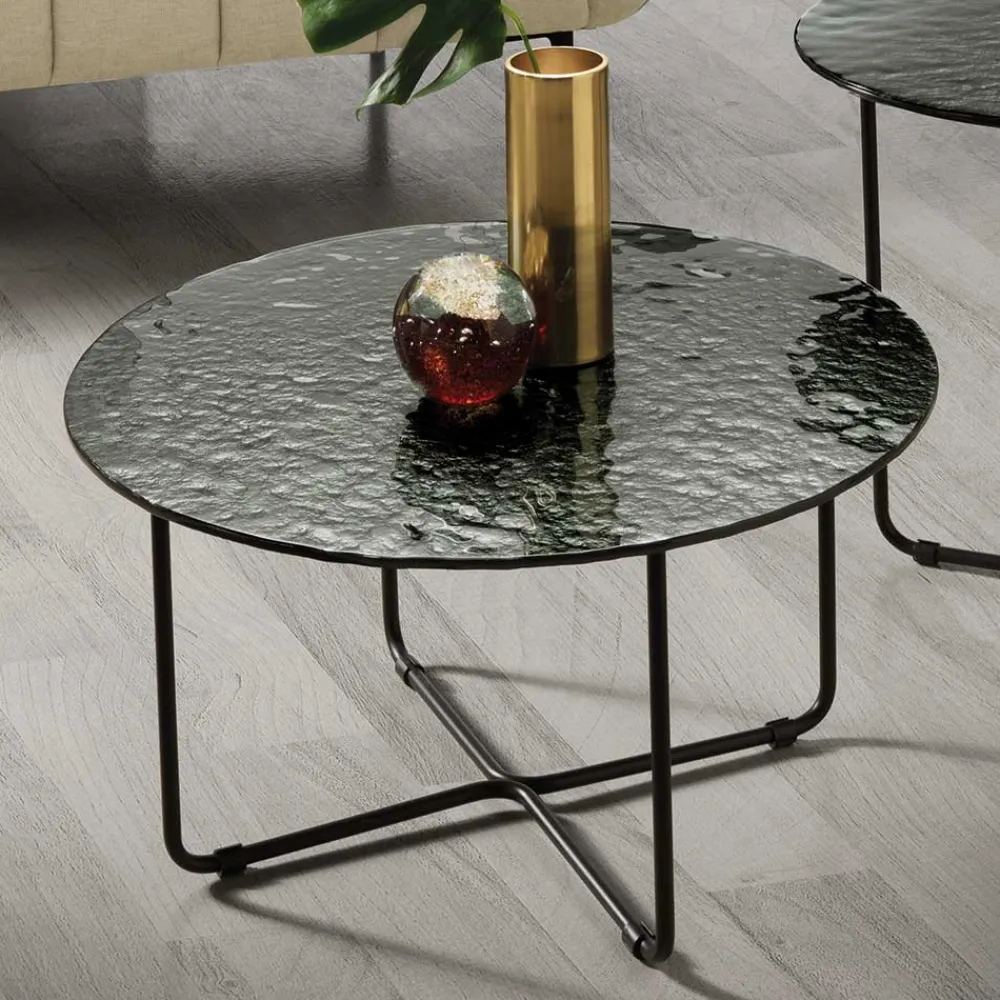 Wohnen Wohnzimmertisch mit runder Strukturglas Platte - Borey