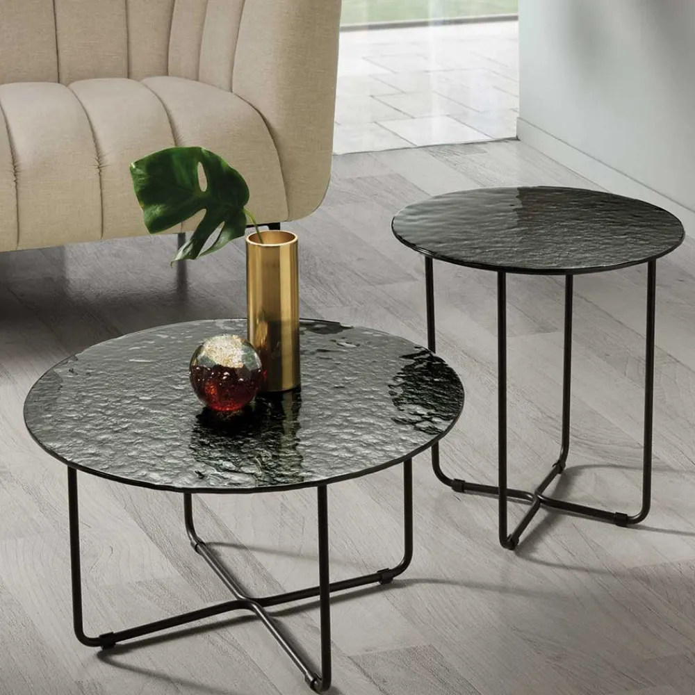 Wohnen Wohnzimmertisch mit runder Strukturglas Platte - Borey