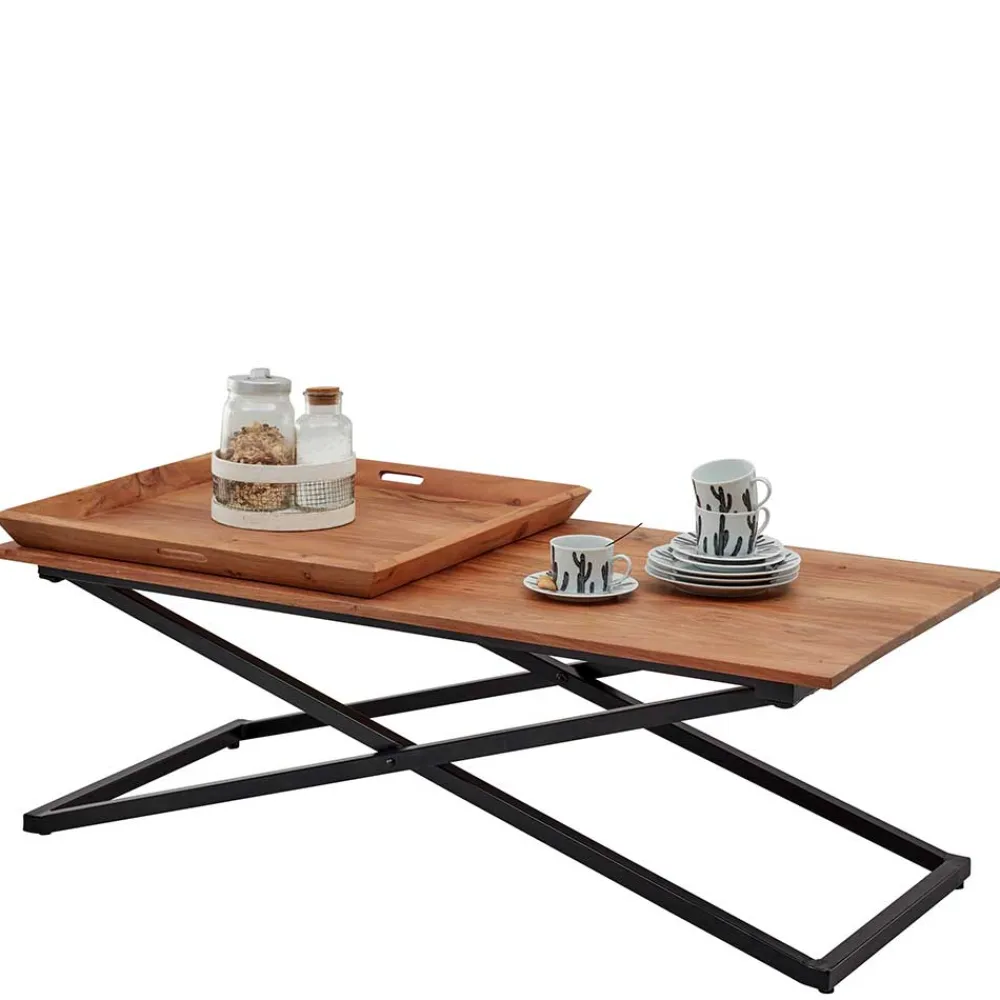 Wohnen Schwarze Möbel|Naturholzmöbel*Wohnzimmertisch mit zwei Tabletts - Mailiona