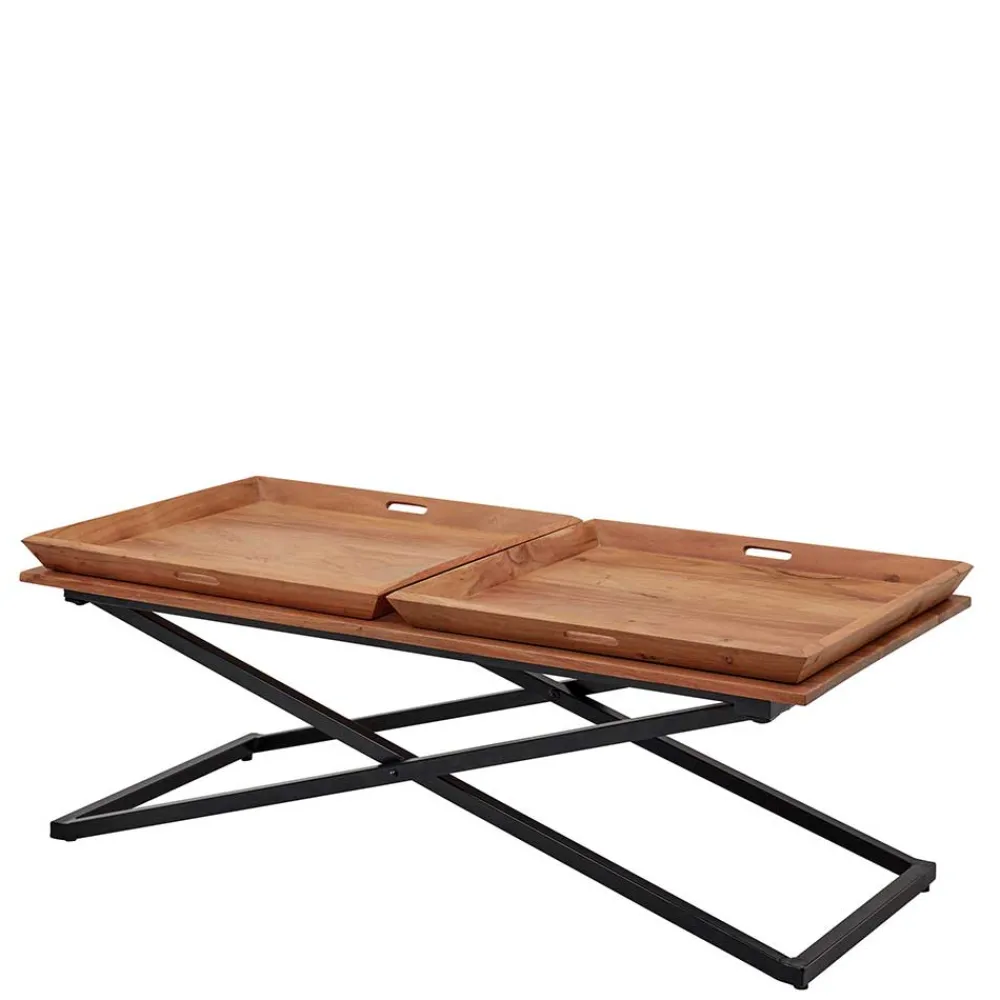 Wohnen Schwarze Möbel|Naturholzmöbel*Wohnzimmertisch mit zwei Tabletts - Mailiona