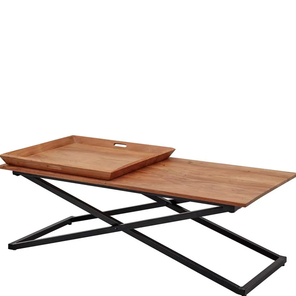 Wohnen Schwarze Möbel|Naturholzmöbel*Wohnzimmertisch mit zwei Tabletts - Mailiona