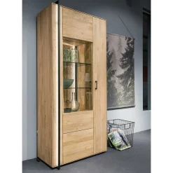 Wohnen Wohnzimmervitrine aus Asteiche Massivholz - Clenza