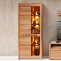 Wohnen Wohnzimmervitrine aus Kernbuche mit LED - Amyonta