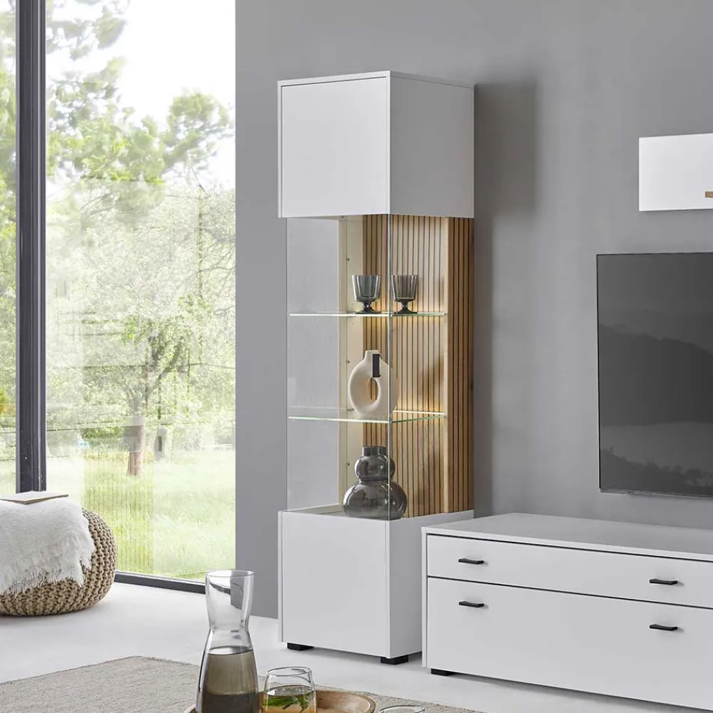 Wohnen Vitrinen|Wohnzimmer-Vitrinen*Wohnzimmer-Vitrine in Weiß und Wildeiche - Nenaloro