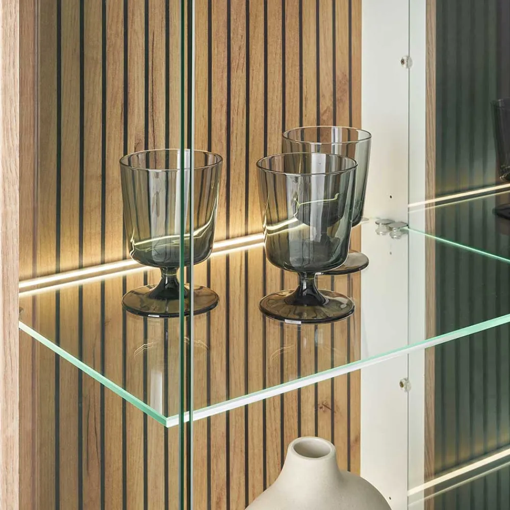 Wohnen Vitrinen|Wohnzimmer-Vitrinen*Wohnzimmer-Vitrine in Weiß und Wildeiche - Nenaloro