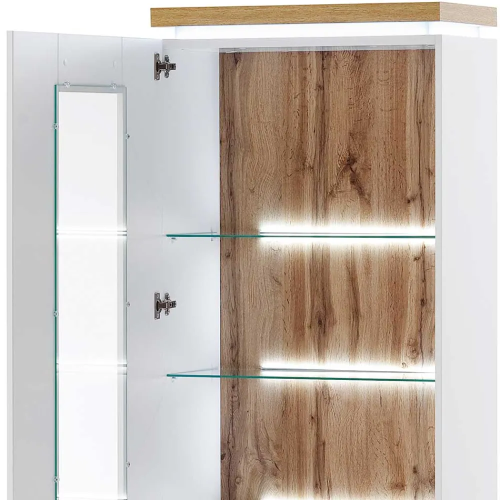 Wohnen Weiße Möbel|Vitrinen*Wohnzimmervitrine in Weiß & Dekor Wildeiche - Caldri