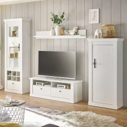 Wohnen Wohnzimmerwohnwand in weißer Holzoptik Pinie - Liancos (vierteilig)