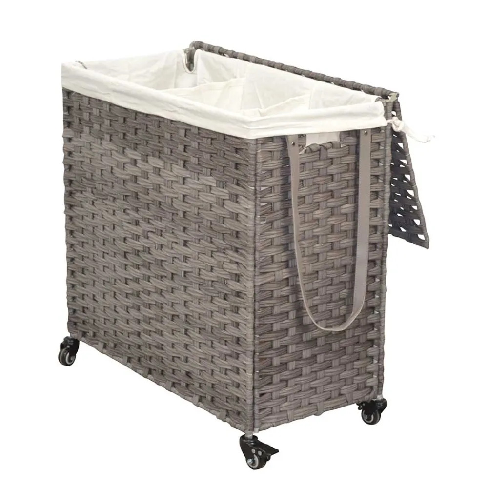 Wohnen Wäschetruhe auf Rollen in Grau Kunstrattan - Henrietta