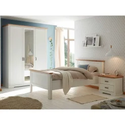 Wohnen 140x200 Bett & Nachtkommode & Schrank - Maggio (dreiteilig)