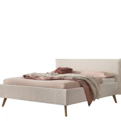 Wohnen Skandinavische Möbel|Weiße Möbel*140x200 Bett mit Boucle Bezug in Creme - Leya