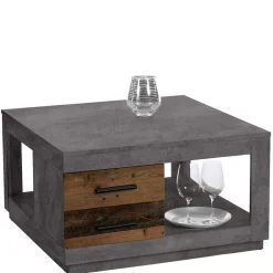 Wohnen Graue Möbel|Küchentische*80x80 cm Couchtisch in Beton Optik & Antik Holz NB - Imlory