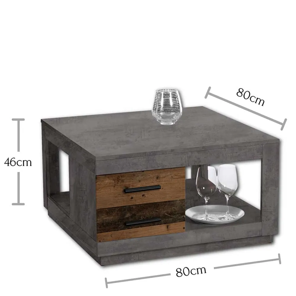 Wohnen Graue Möbel|Küchentische*80x80 cm Couchtisch in Beton Optik & Antik Holz NB - Imlory