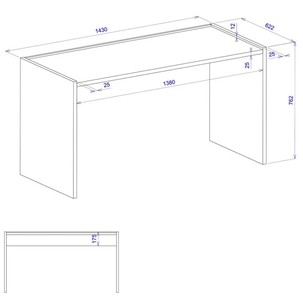 Wohnen 143x63 cm Schreibtisch in Wildeiche Optik & Anthrazit - Ahilav