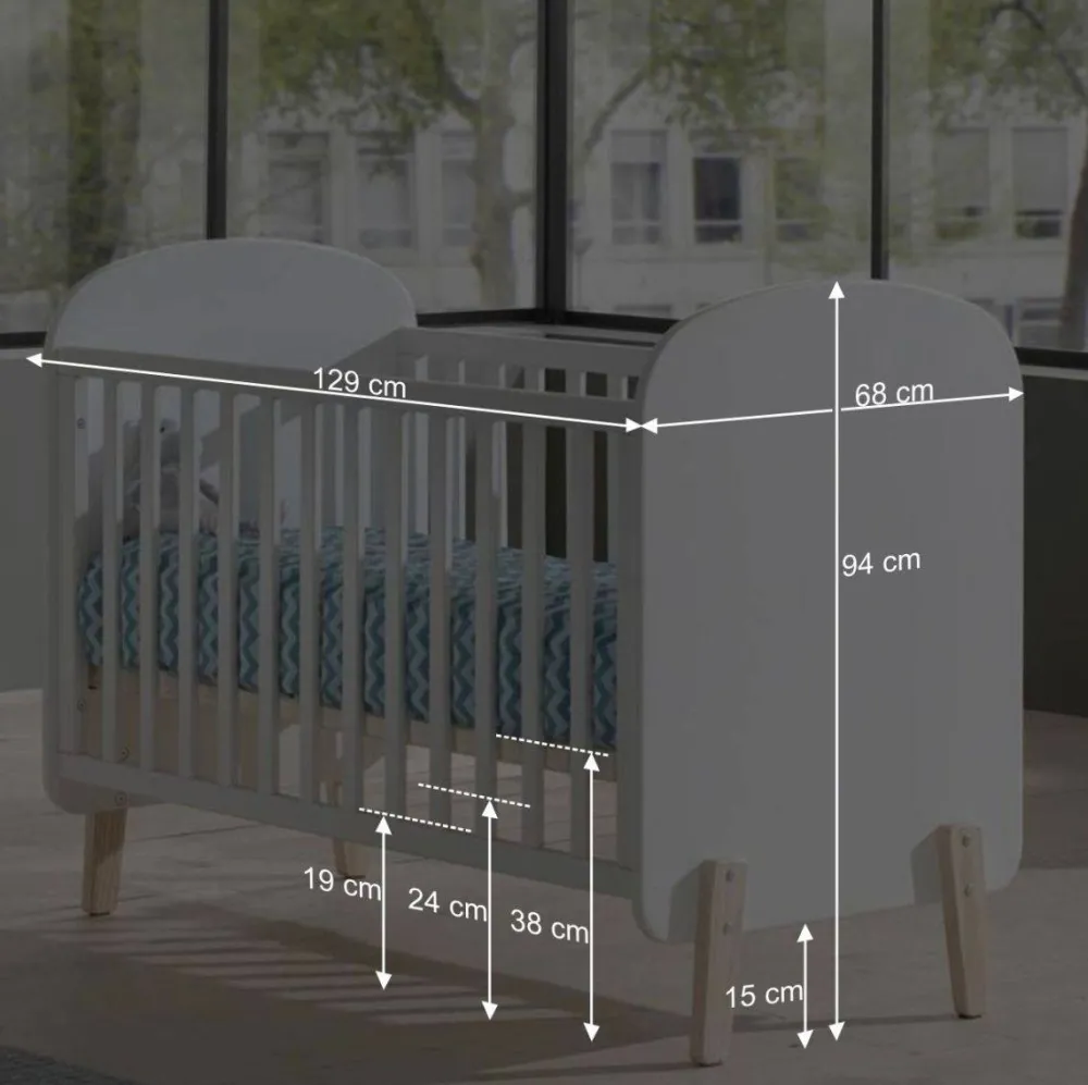 Wohnen 60x120 Design Babybett in Weiß Natur - Mauricia