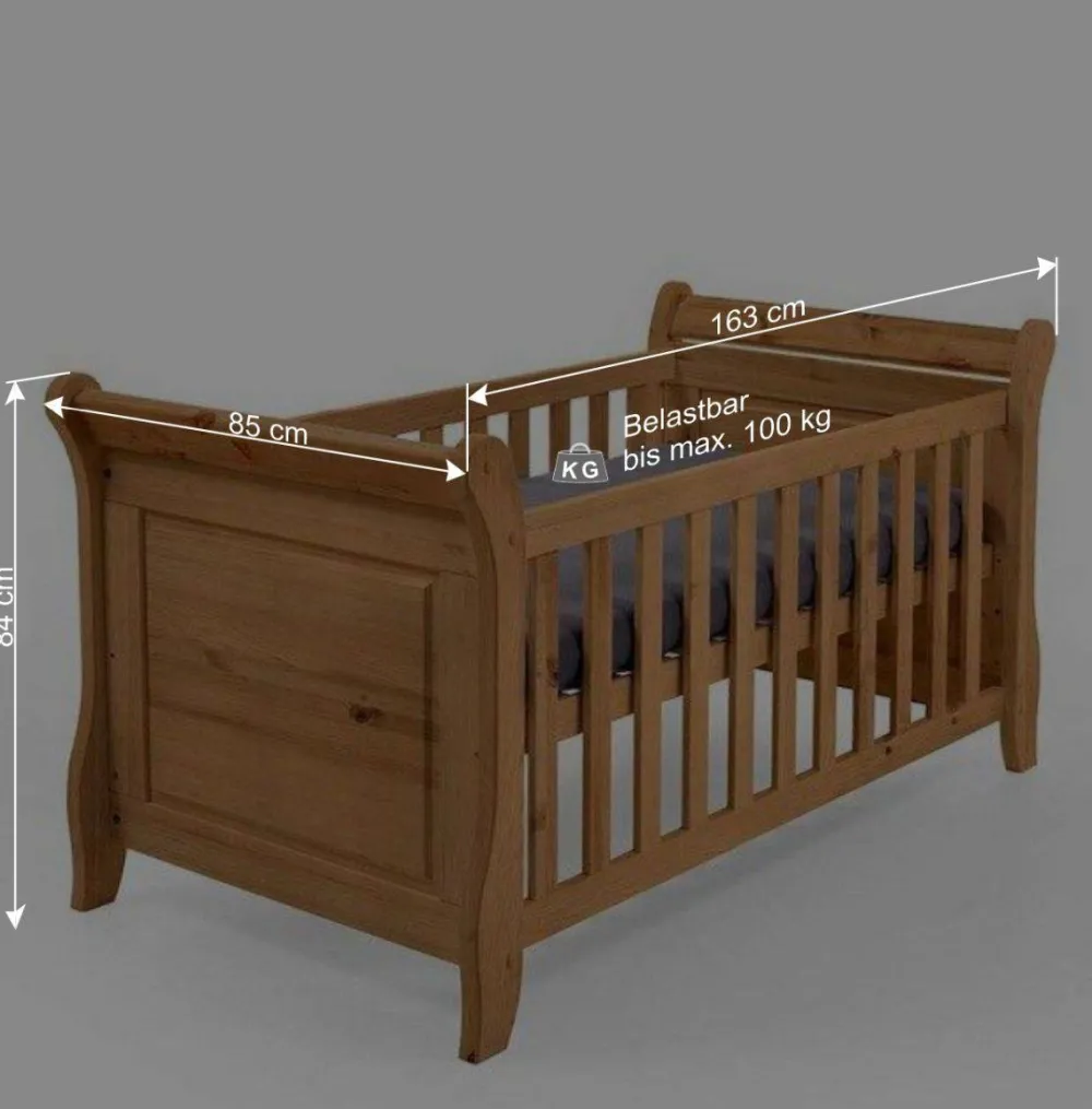 Kinder Wohnen 70x140 Kiefernholz Babybett gebeizt & geölt - Piatra
