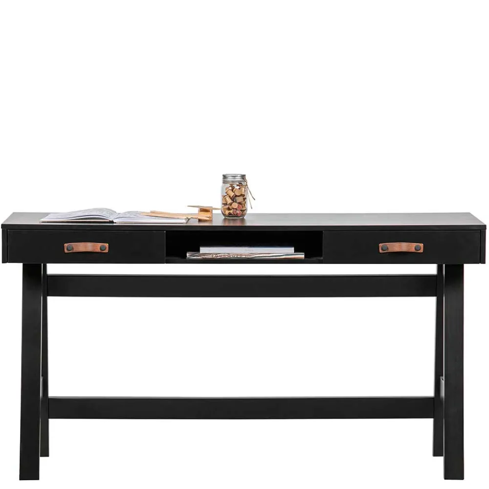 Wohnen Massivholzmöbel|Jugendzimmertische*140x62 Kiefernholz Schreibtisch in Schwarz - Ilvessino