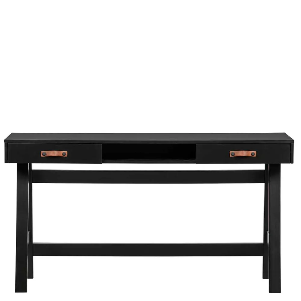 Wohnen Massivholzmöbel|Jugendzimmertische*140x62 Kiefernholz Schreibtisch in Schwarz - Ilvessino