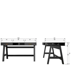 Wohnen Massivholzmöbel|Jugendzimmertische*140x62 Kiefernholz Schreibtisch in Schwarz - Ilvessino