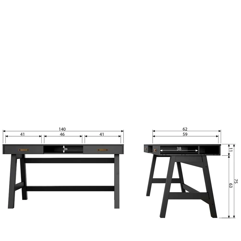 Wohnen Massivholzmöbel|Jugendzimmertische*140x62 Kiefernholz Schreibtisch in Schwarz - Ilvessino