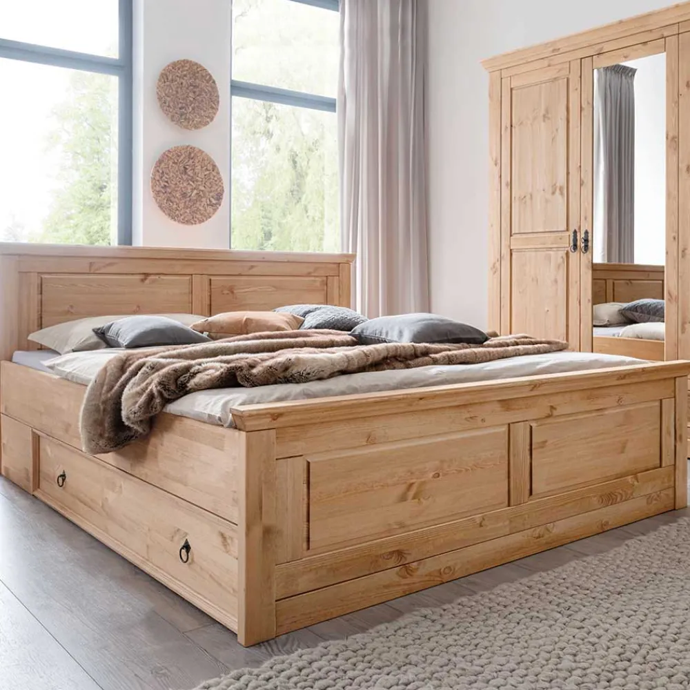 Wohnen Jugendbetten*180x200 Landhausbett aus Kiefer gebeizt & geölt - Voeca