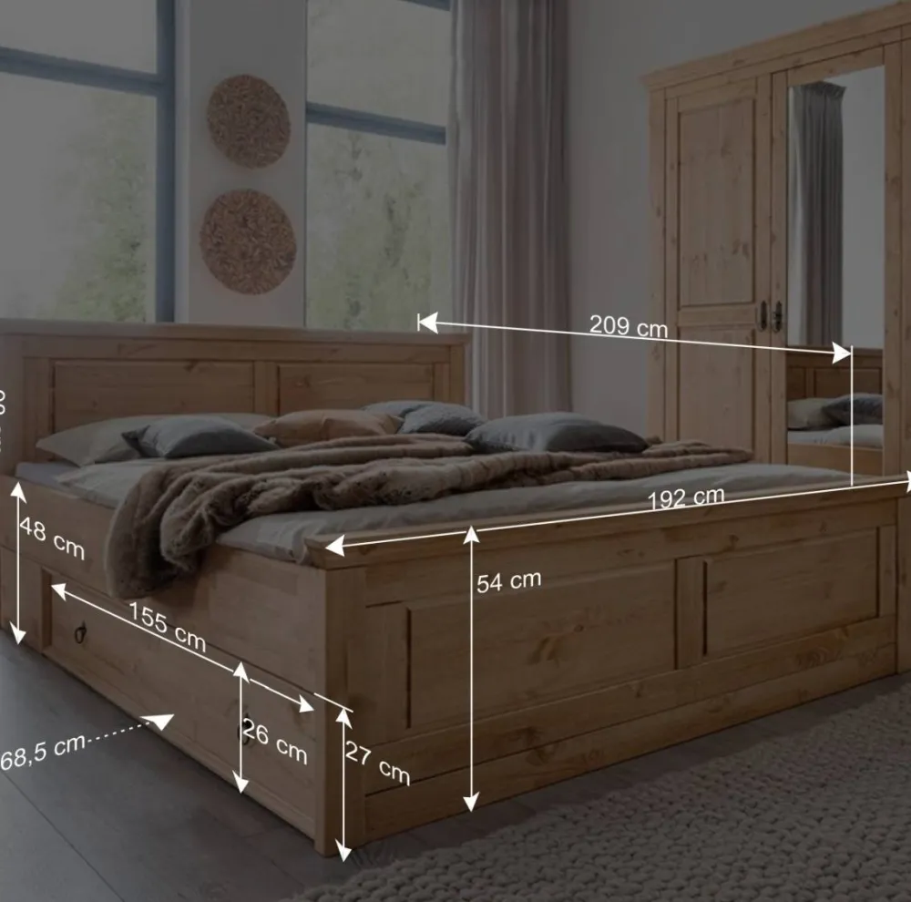Wohnen Jugendbetten*180x200 Landhausbett aus Kiefer gebeizt & geölt - Voeca