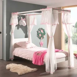 Wohnen Kinderbetten*90x200 Mädchen Himmelbett in Weiß & Rosa - Cumba
