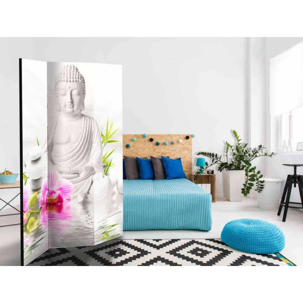 Wohnen Asiatische Möbel*135x172 Paravent Buddha mit Orchideen - Abion