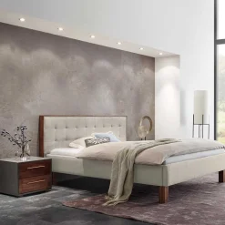 Wohnen 140x200 Polsterbett in Beige und Nussbaum - Kyras