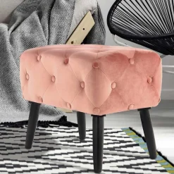 Wohnen Vintage Möbel*60x40 Polsterhocker in Rosa Samt - Kenry