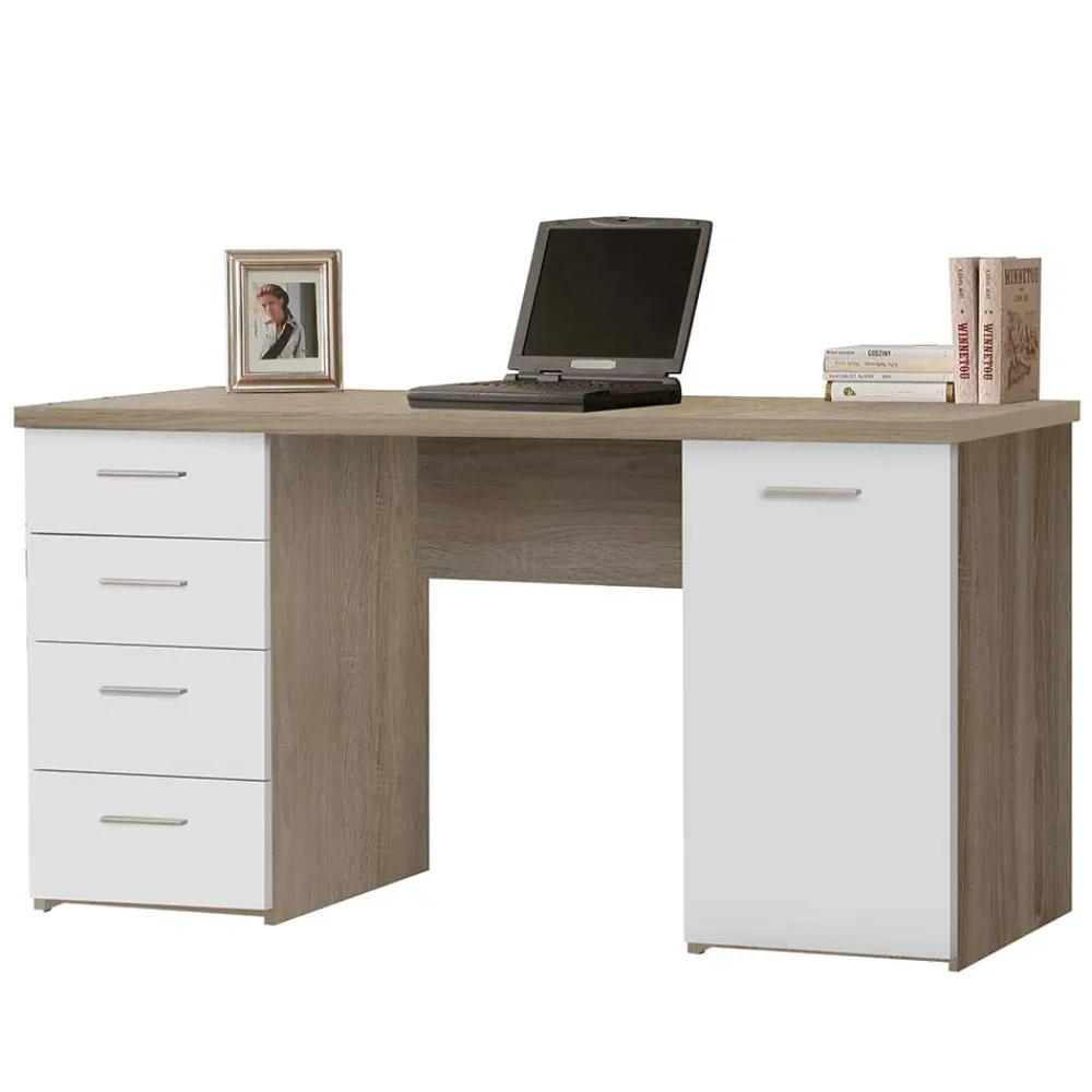 Wohnen Kinderschreibtische*145x60 Schreibtisch in Sonoma-Eiche & Weiß - Iga