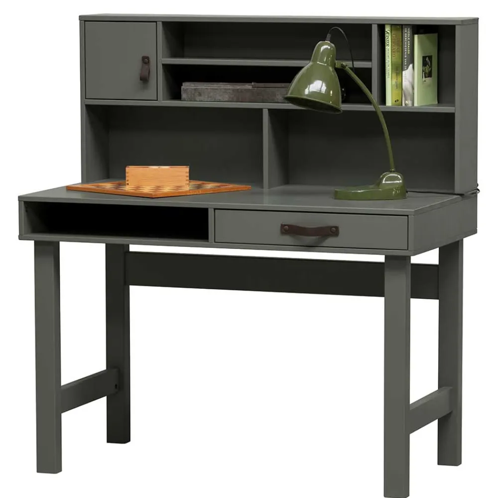 Wohnen 122x58 Schreibtisch mit Aufsatz in Graugrün - Daraon