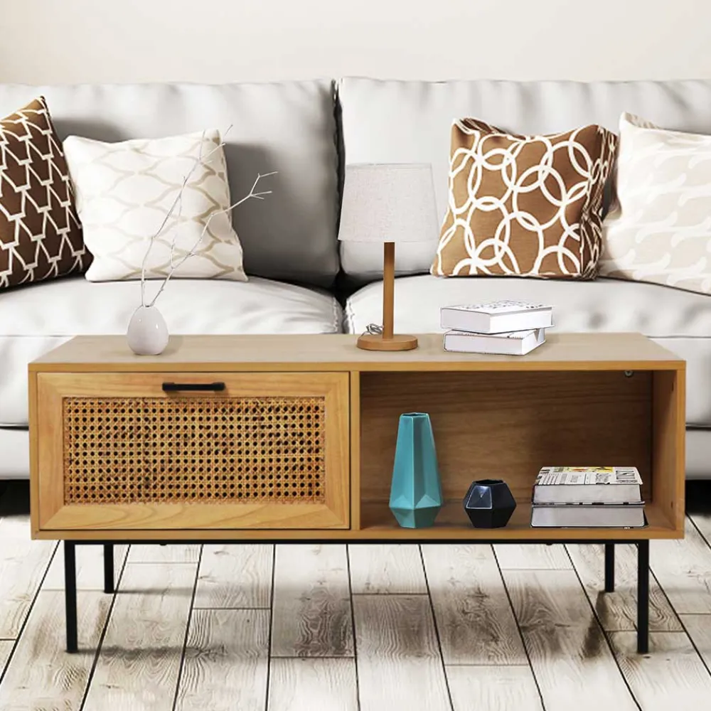 Wohnen Rattanmöbel*110x59 Skandi Couchtisch mit Wiener Geflecht - Esholda