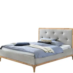 Wohnen Skandinavische Möbel*140x200 Stoffbett in Grau mit Holz - Palmiro